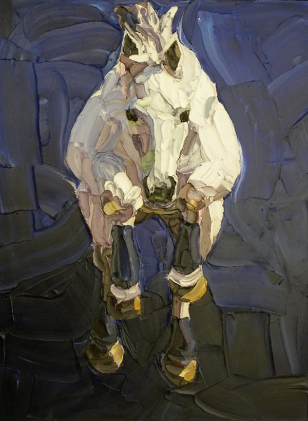 Jump - White Horse on Blue by Jodie Wells | Lethbridge Gallery